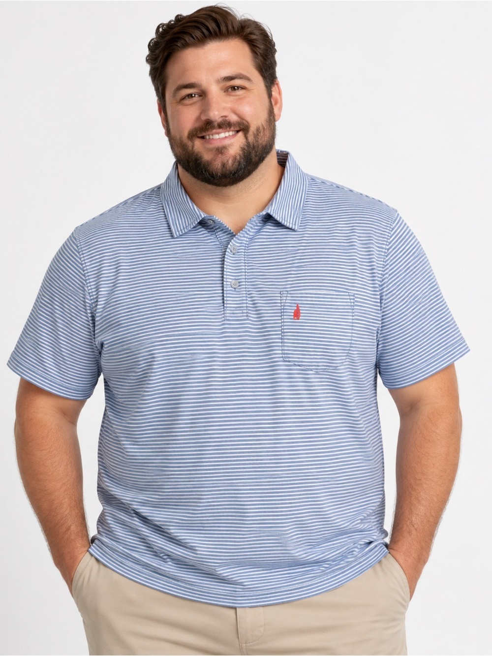 Johnnie O Polo Shirt Mens XL Blue Striped Short Sleeve Chest Logo